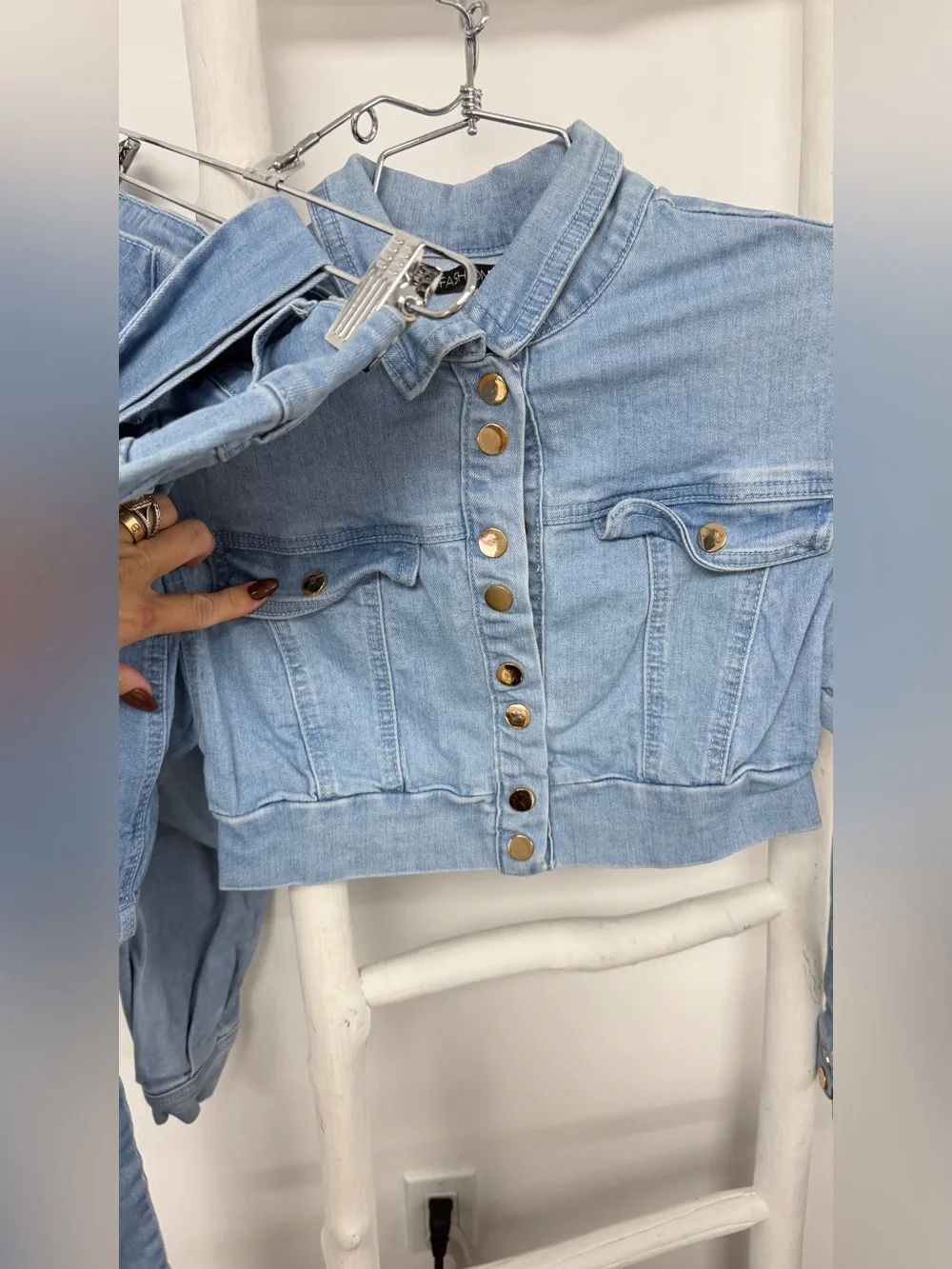 Stylish Blue Denim Crop Jacket and Skirt Set